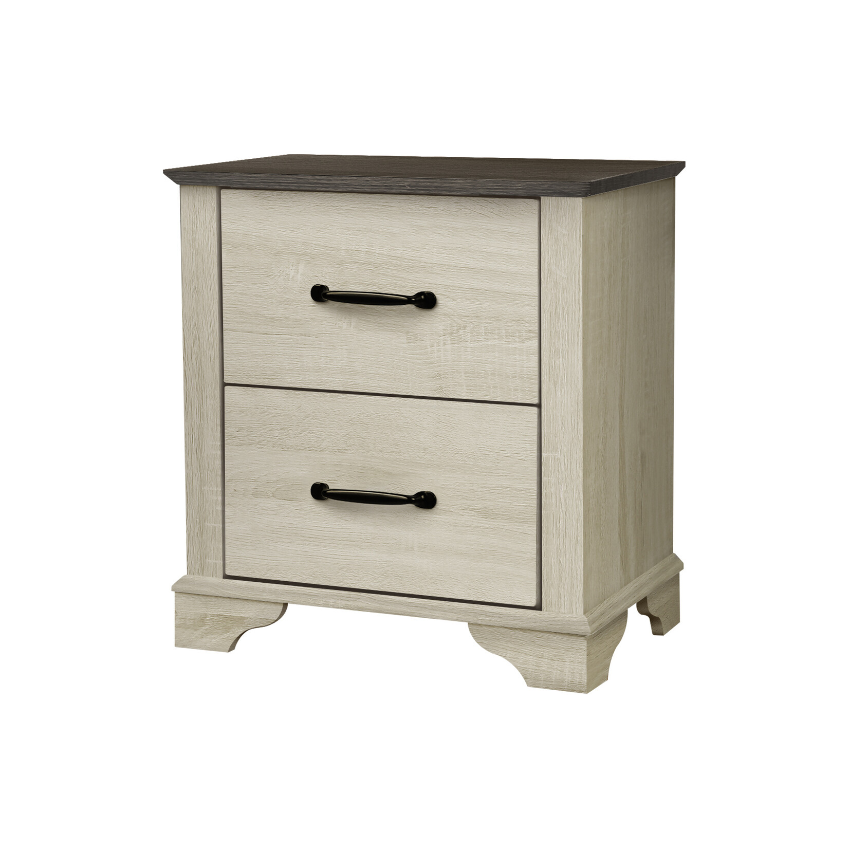 2 DRAWER NIGHTSTAND - BLEACHED OAK - RUSTIC OAK TOP
