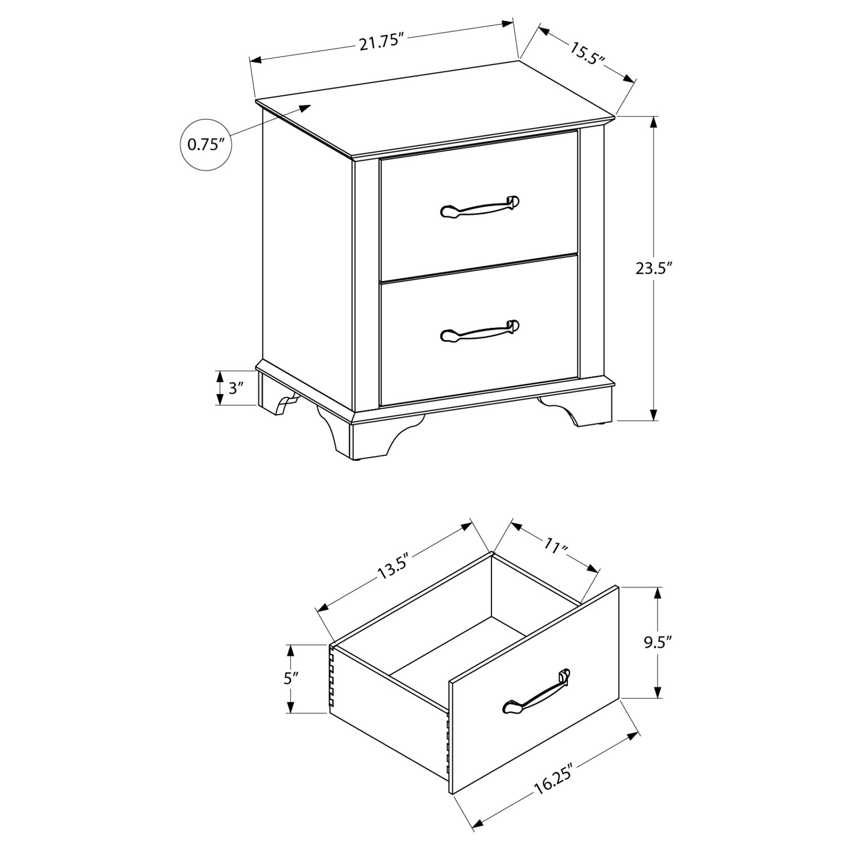 2 DRAWER NIGHTSTAND - BLEACHED OAK - RUSTIC OAK TOP