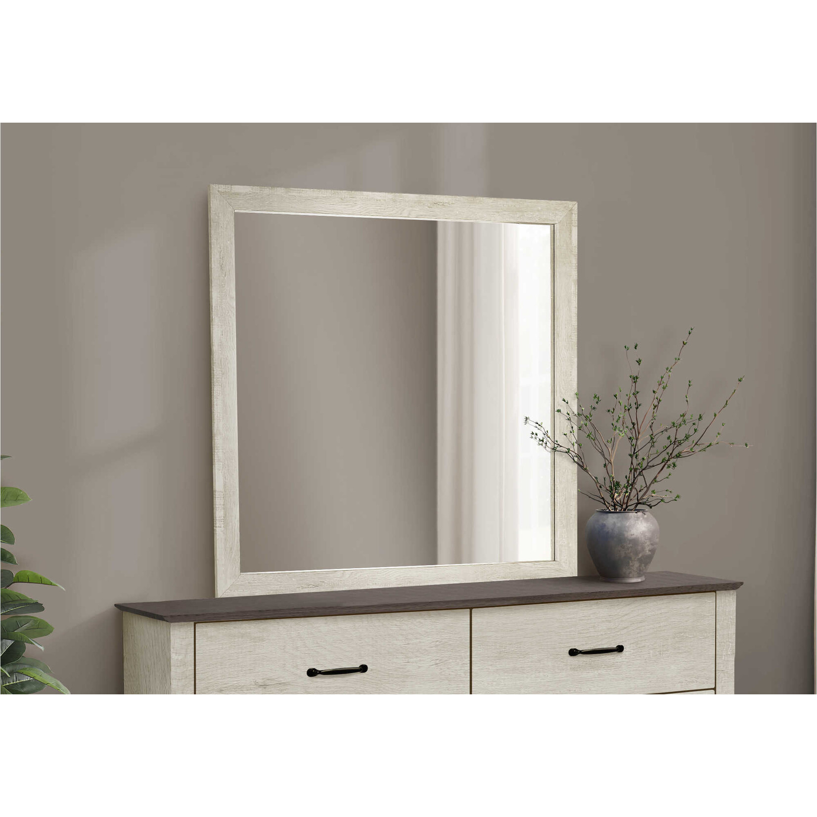 WALL MIRROR - BLEACHED OAK FINISH - RUSTIC OAK TOP