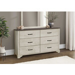 6 DRAWER DRESSER - BLEACHED OAK FINISH - RUSTIC OAK TOP