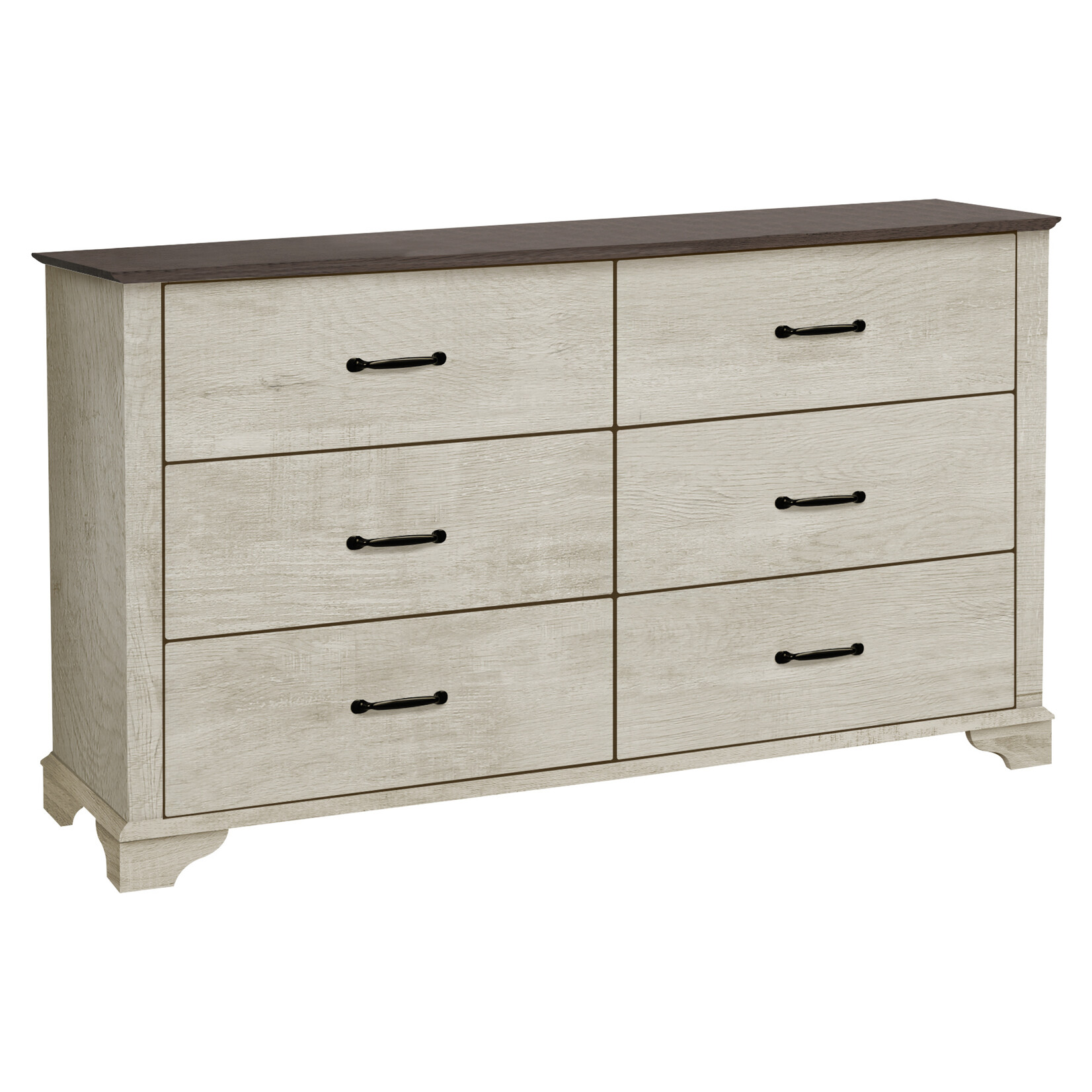 6 DRAWER DRESSER - BLEACHED OAK FINISH - RUSTIC OAK TOP