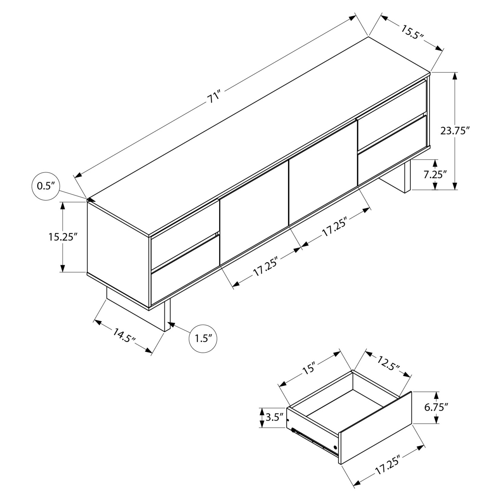 TV STAND - 72"L / DARK BROWN WOOD-LOOK WITH STORAGE