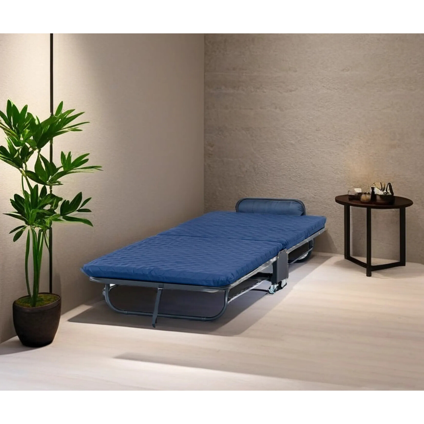 Folding Guest Bed, Adjustable Back & Rollaway, Blue