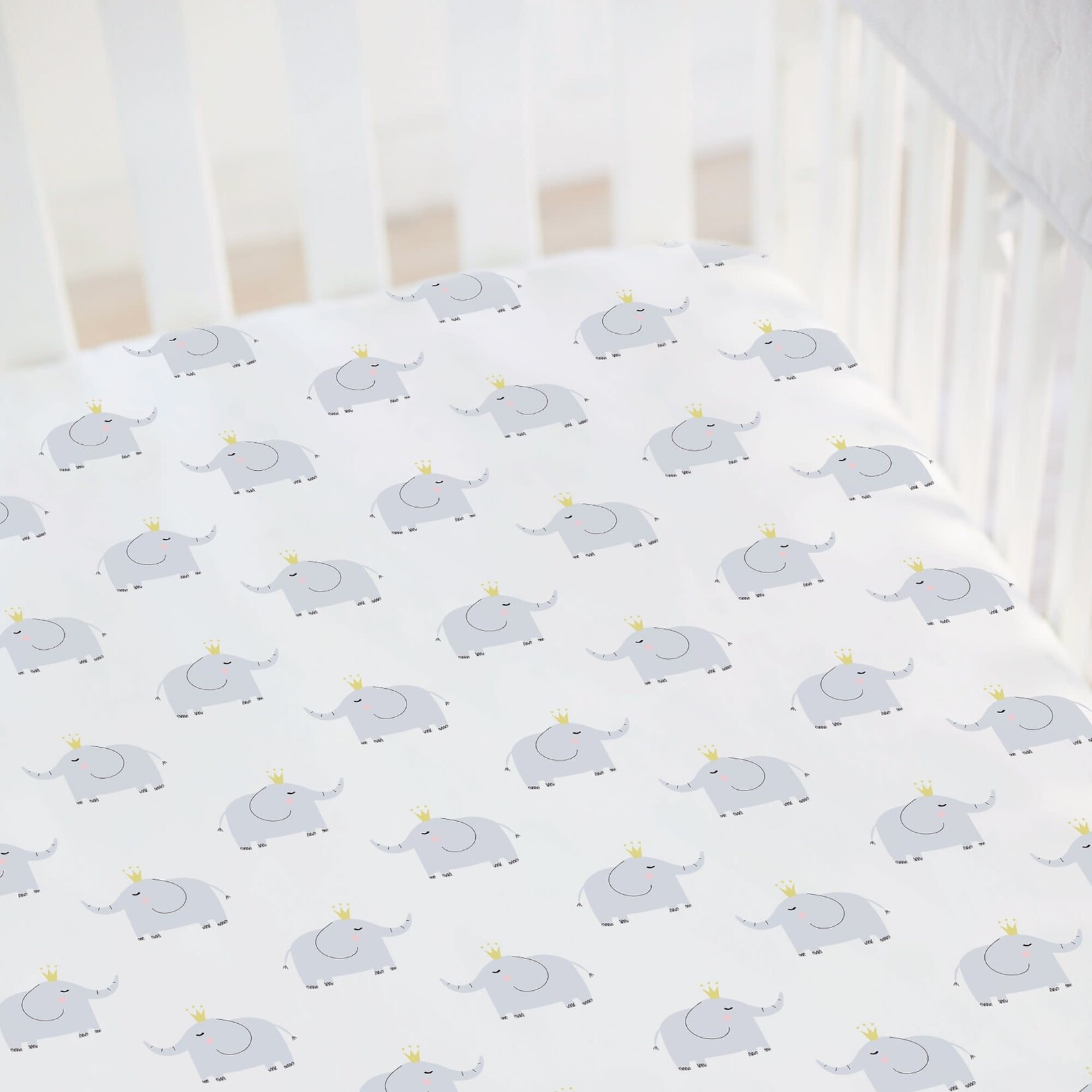 Hello Spud Fitted Cotton Crib Sheet,  Elephant