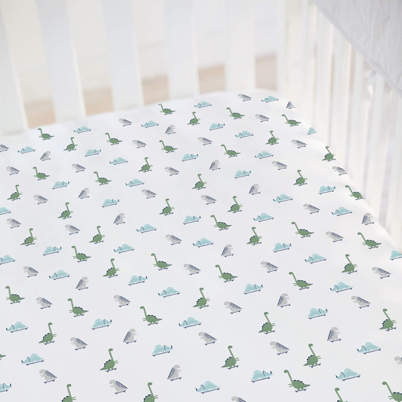 Hello Spud Fitted Cotton Crib Sheet,  Dinosaur