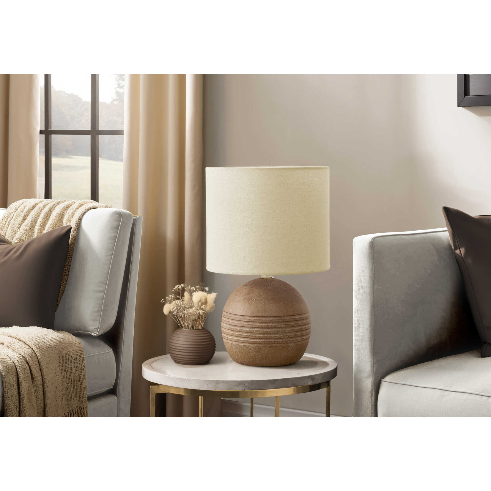 Luminaire Lampe de Table Brun Resine Beige, 15pou