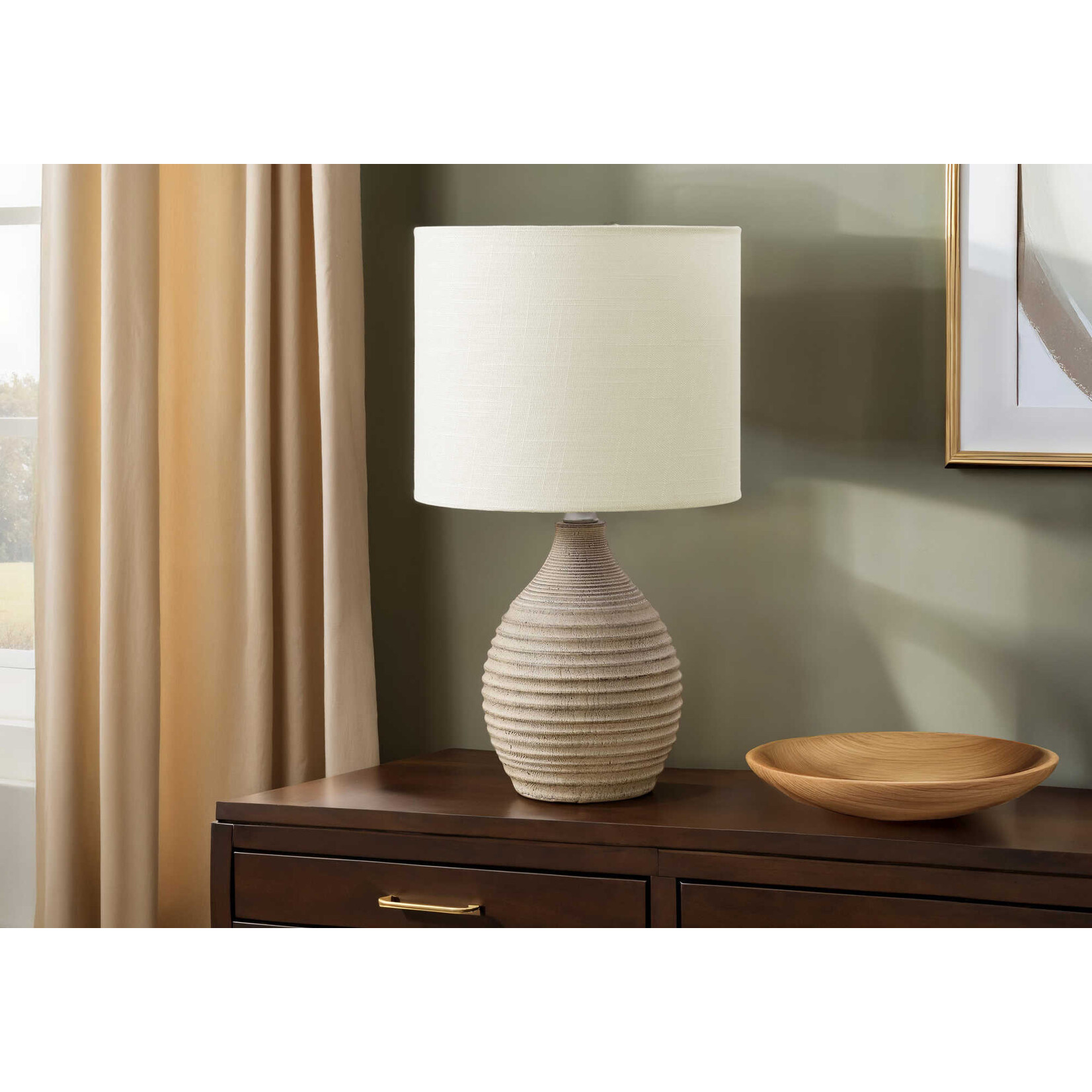 Luminaire Lampe de Table Resine Brun et Ivoir, 17po