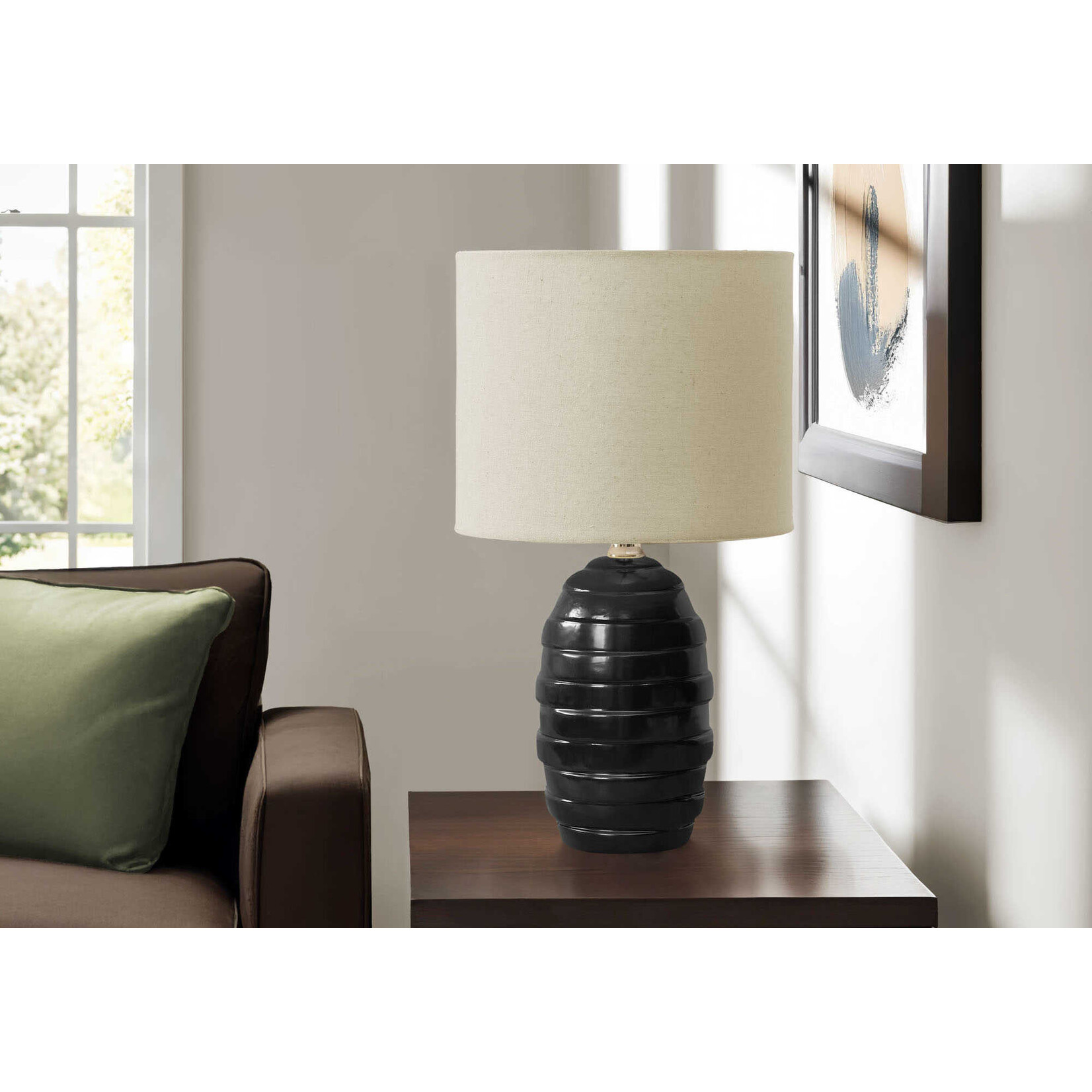 17"H Table Lamp Black Ceramic Beige Shade