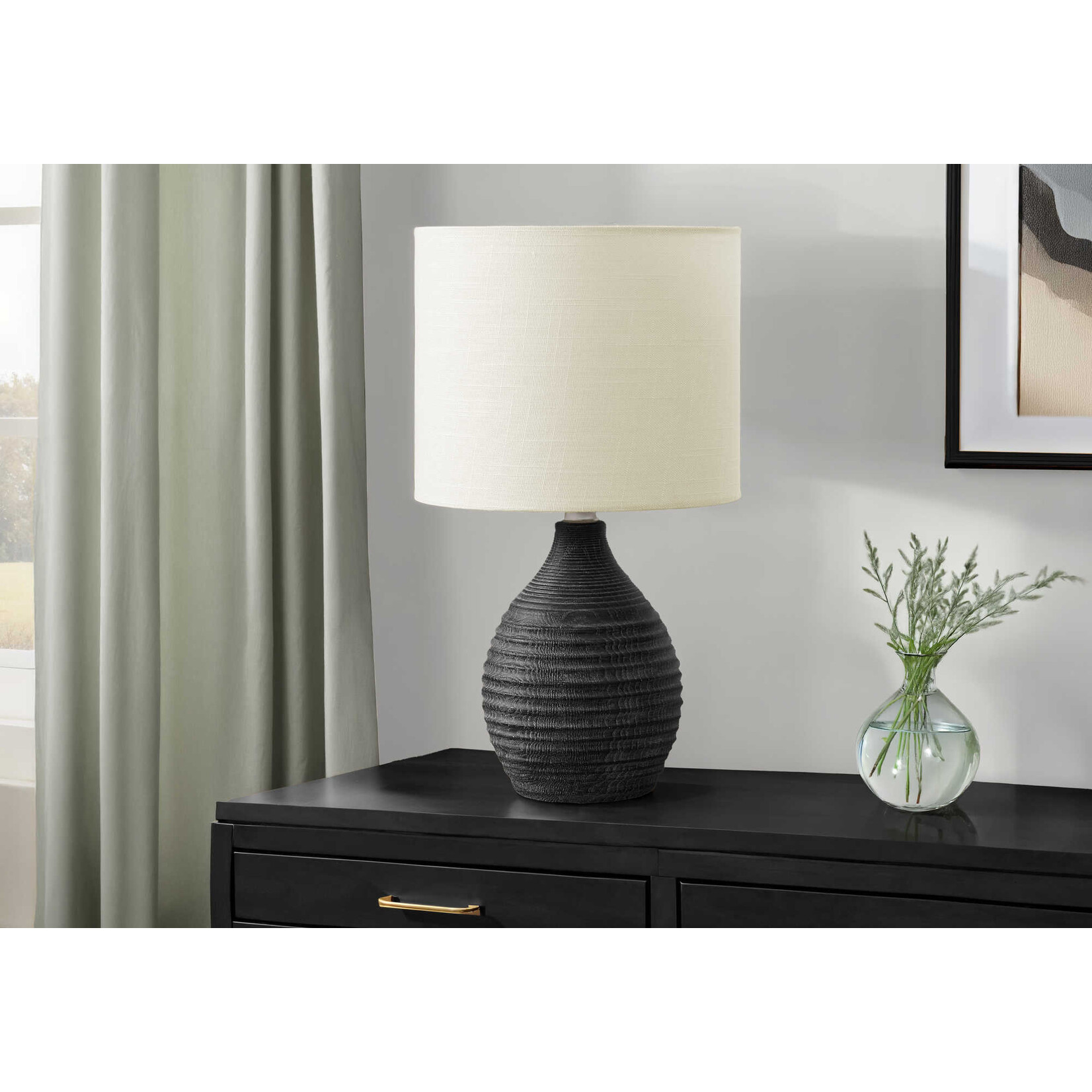 17"H Table Lamp Grey Resin Ivory Shade