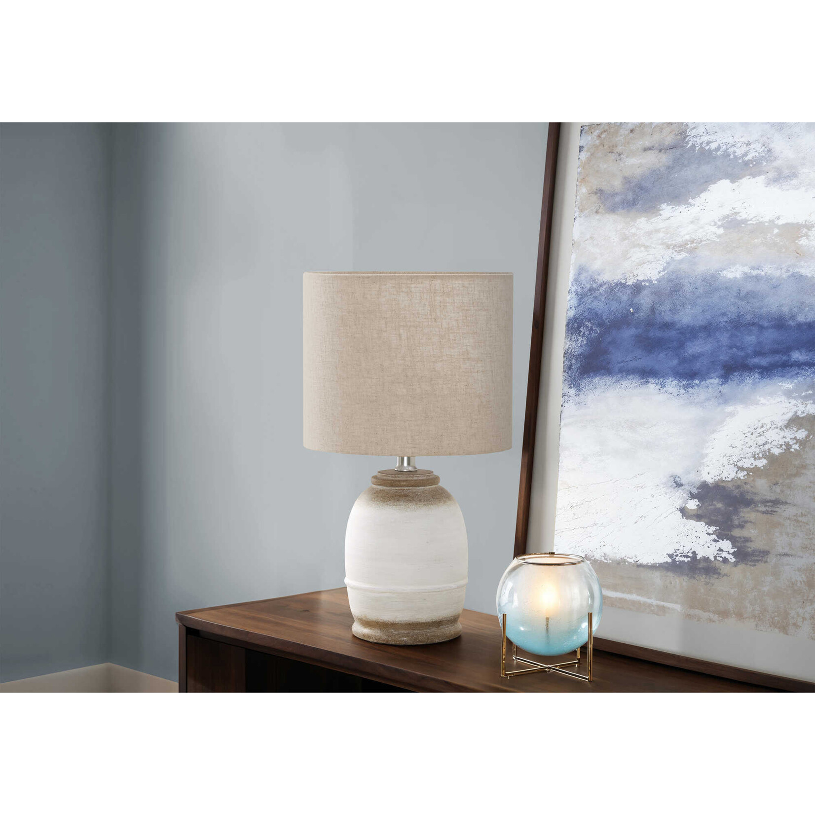 Luminaire Lampe de Table Resin Creme et Beite, 16po
