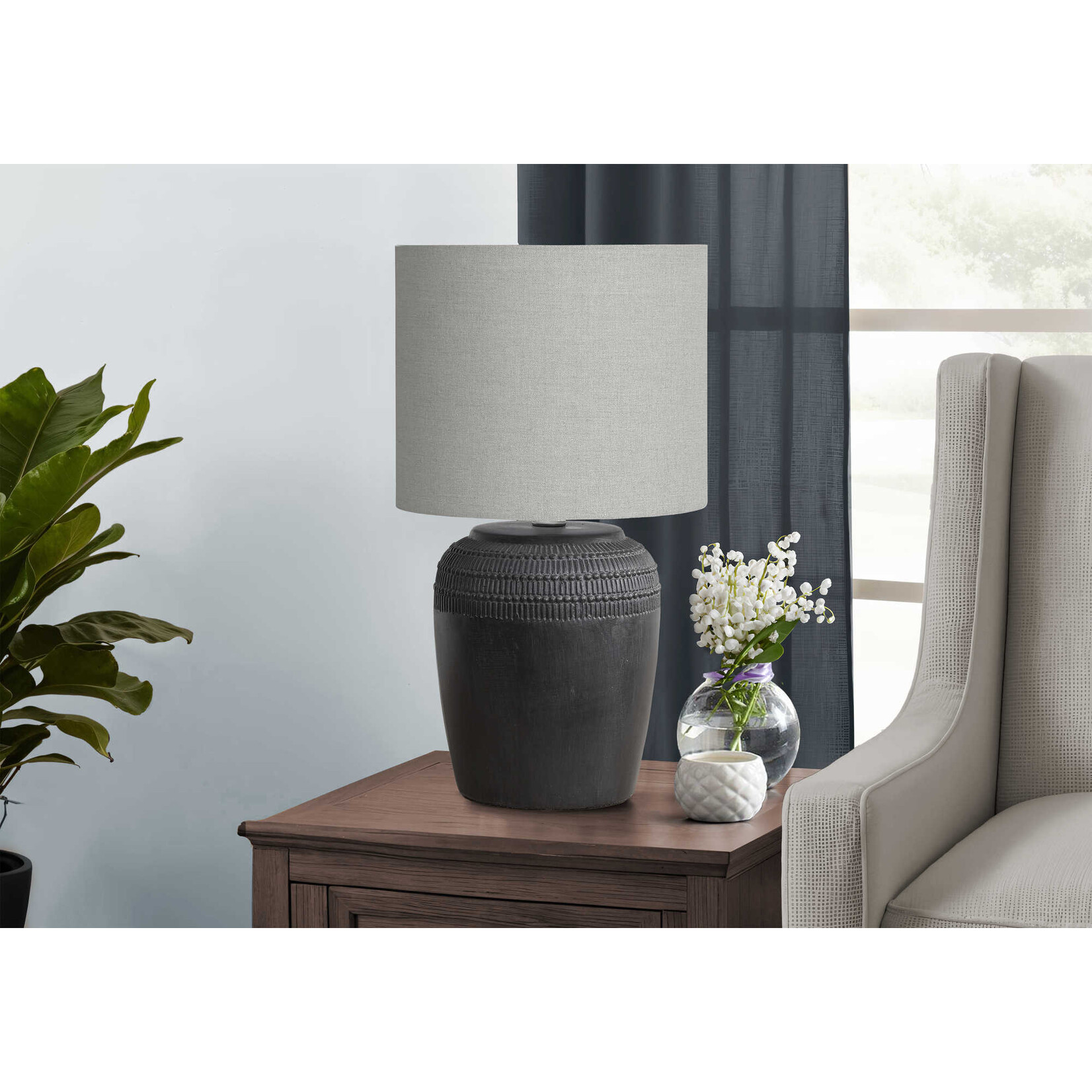 17"H Table Lamp Black Ceramic Grey Shade