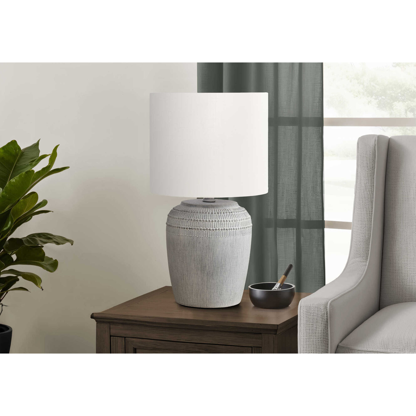 Luminaire Lampe de Table Ceramique Gris, Ivoire, 17po