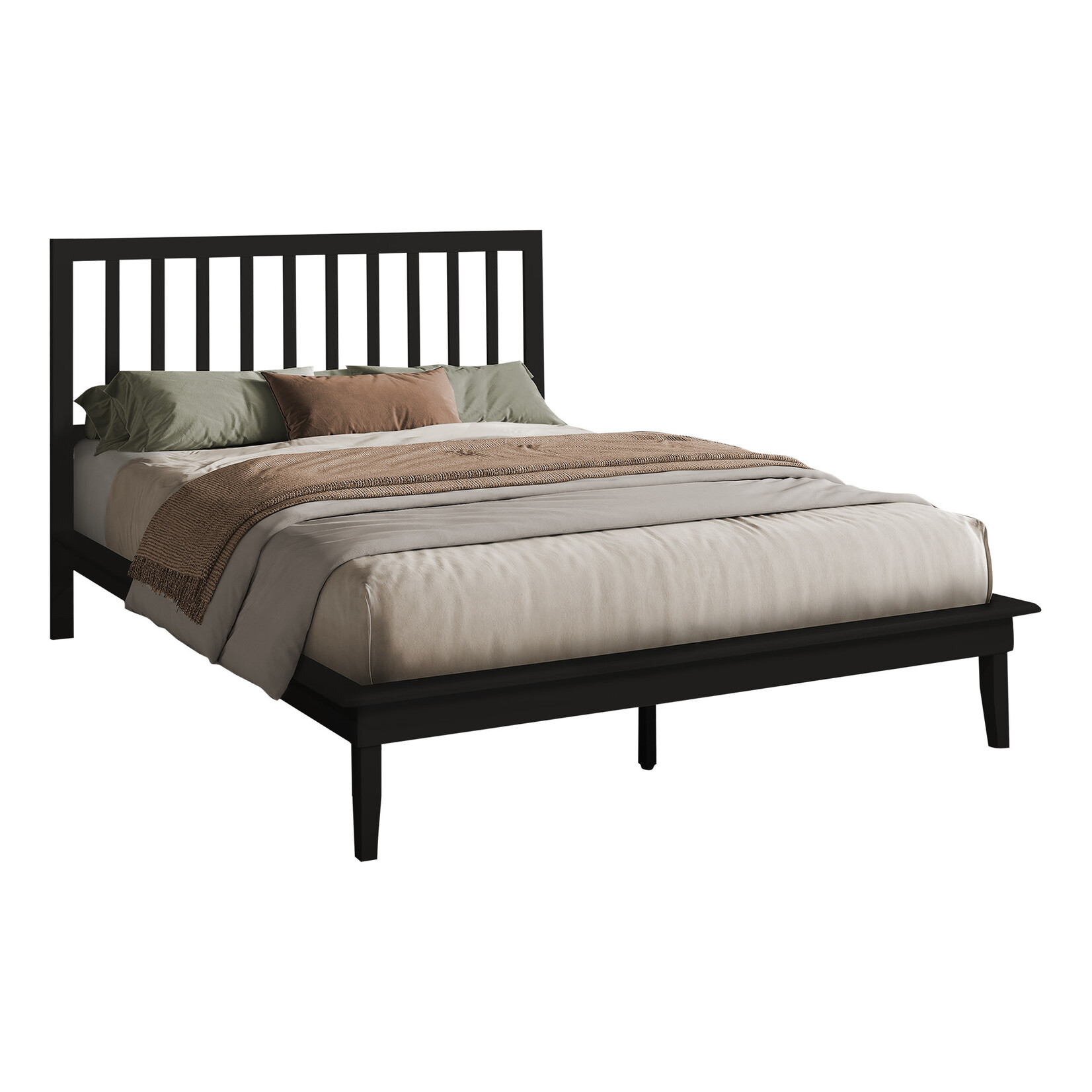 Lit Bois Massif Plateforme Noir, Grand