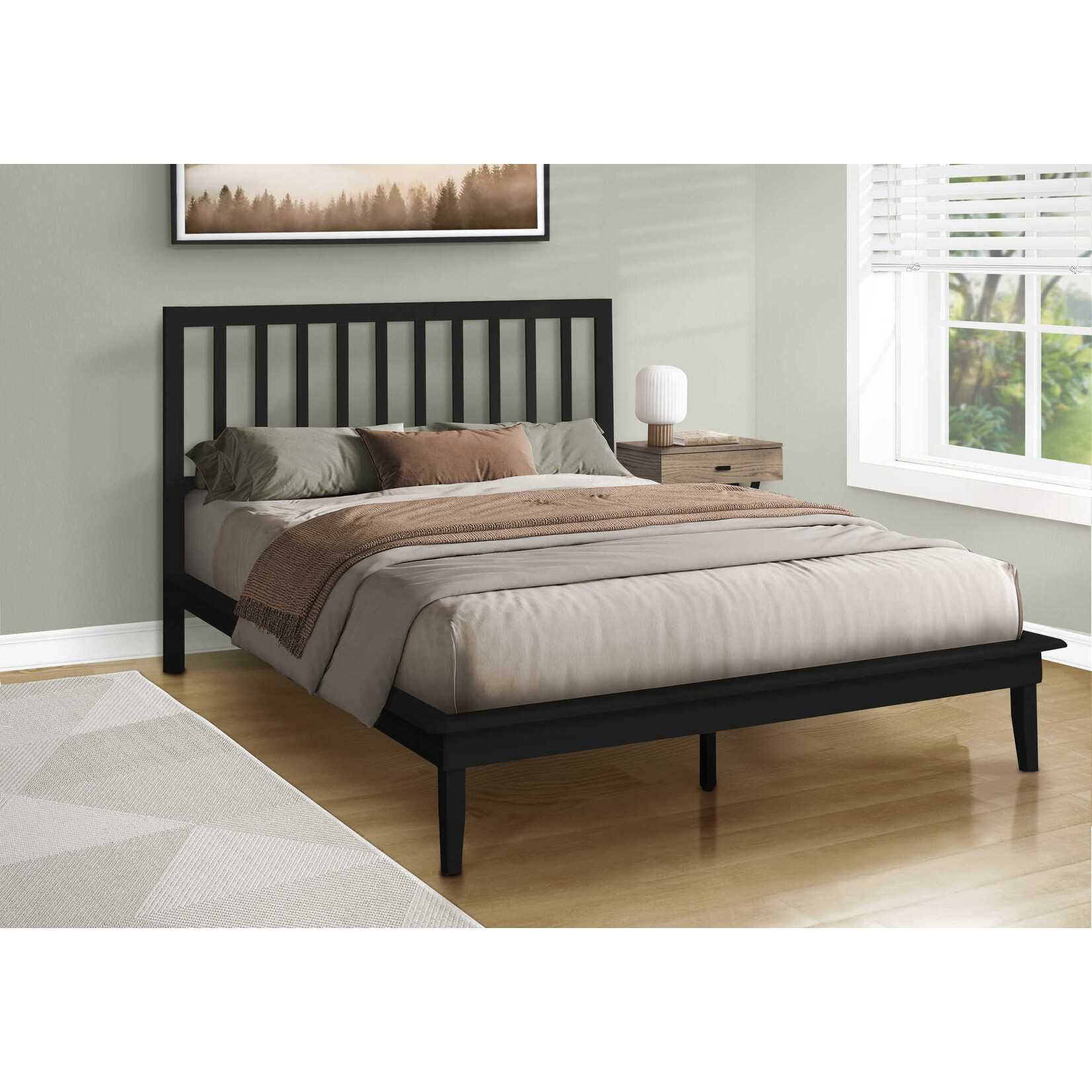 Lit Bois Massif Plateforme Noir, Grand