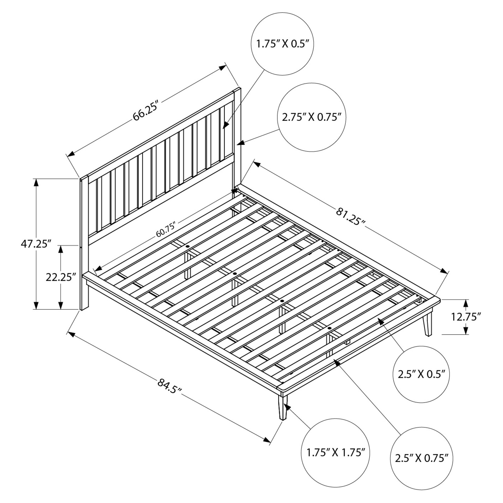 Black Solid Wood Platform Bed Frame, Queen