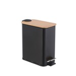 ITY INTERNATIONAL Poubelle à Pédale Rectangulaire Noire avec Couvercle en Bambou
