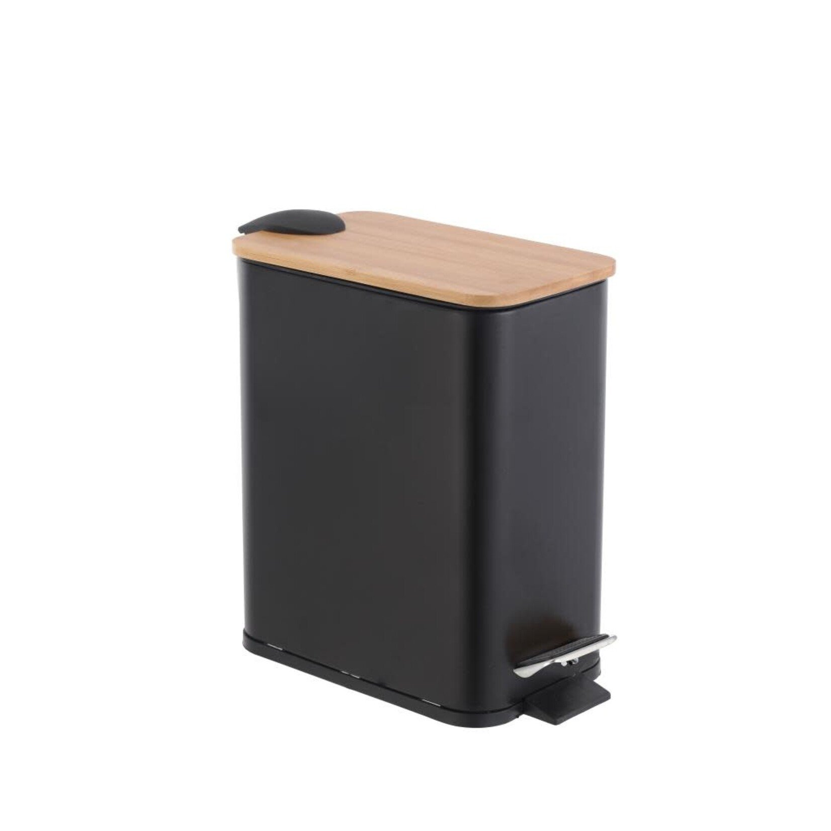 ITY INTERNATIONAL Poubelle à Pédale Rectangulaire Noire avec Couvercle en Bambou