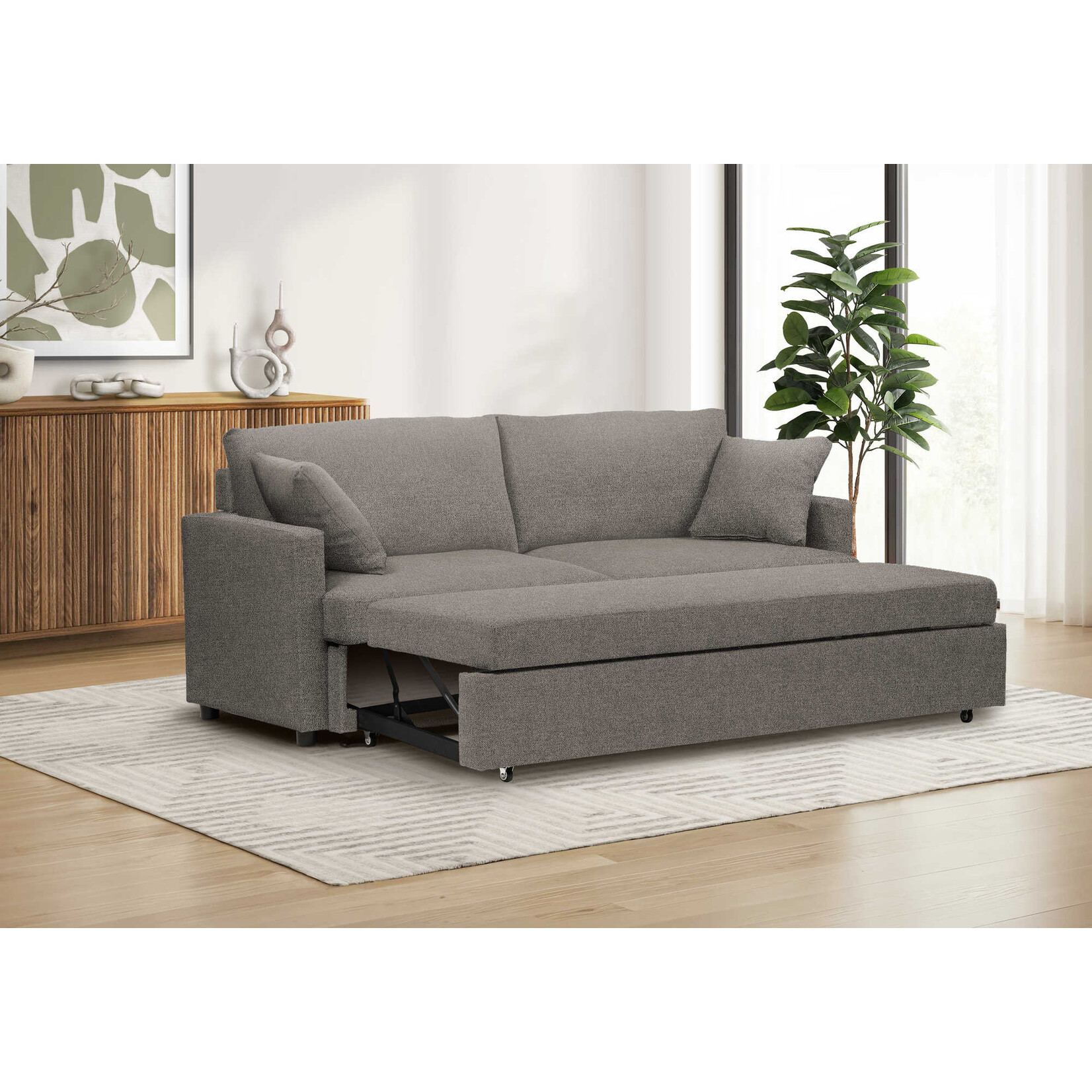 LUCY SOFA LIT CONVERTIBLE, TISSUS BRUN