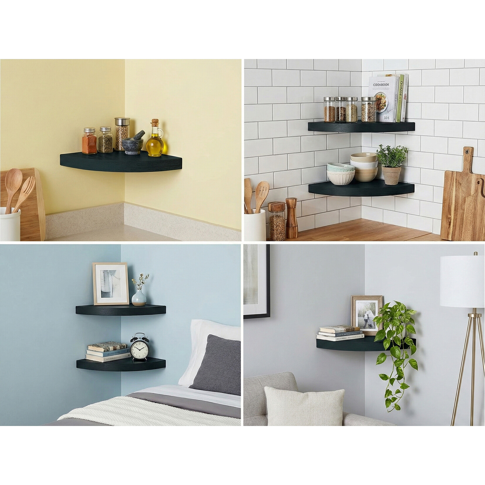 ITY INTERNATIONAL Étagère de Coin Flottante, Noire