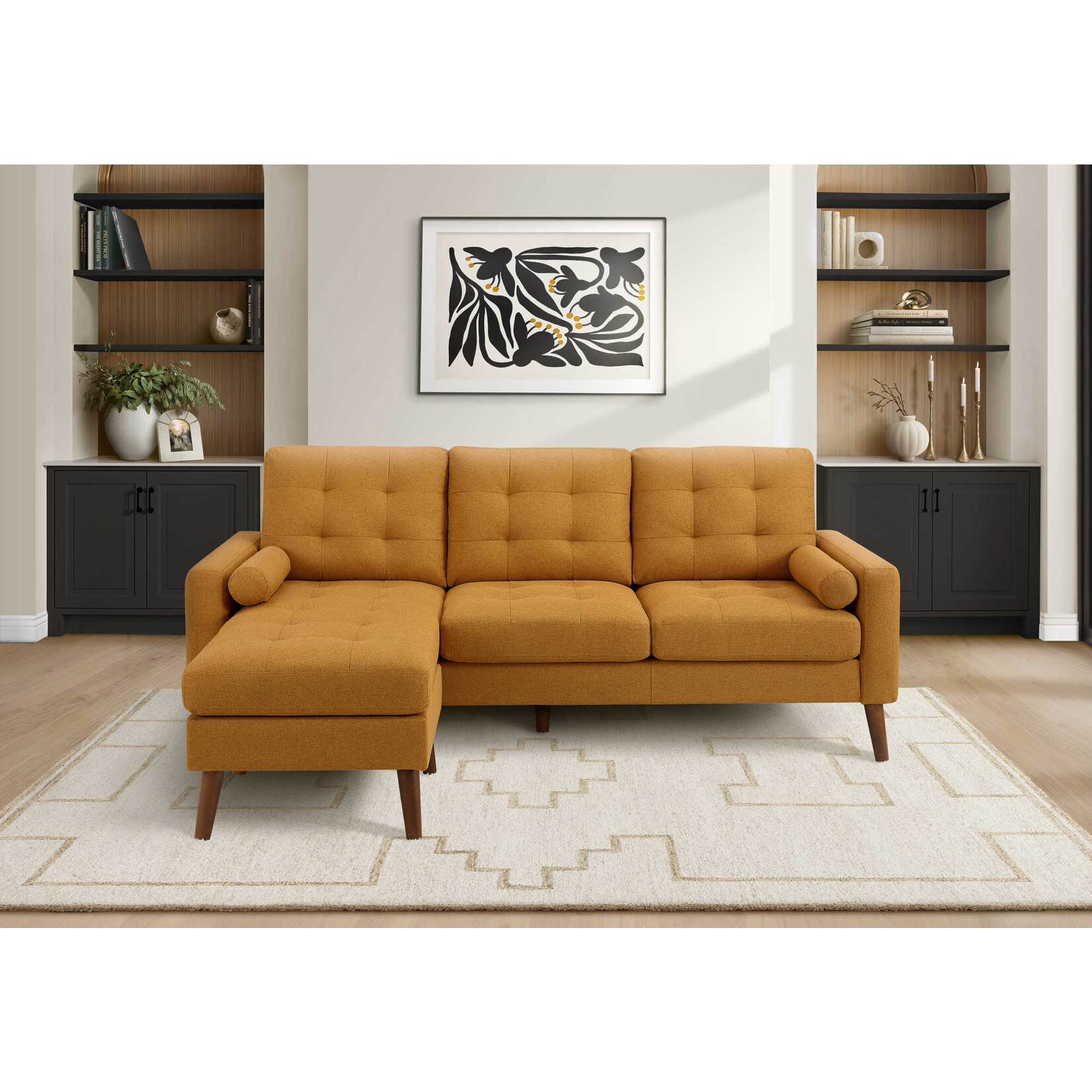 SOFA CHAISE LONGUE - G/D AVEC 2 COUSSINS / ORANGE #LUMOS-68
