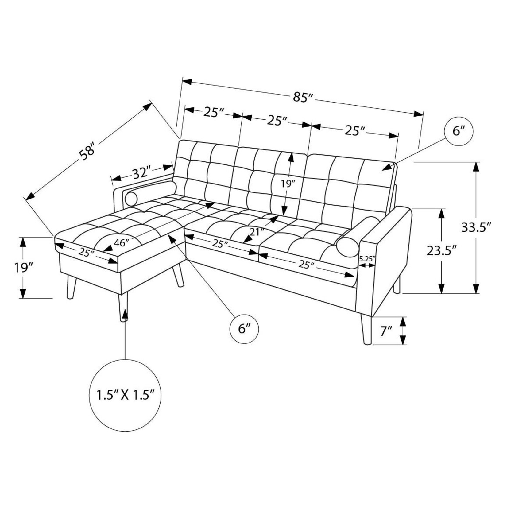 SOFA LOUNGER - L/R FACING WITH 2 PILLOWS / ORANGE #LUMOS-68