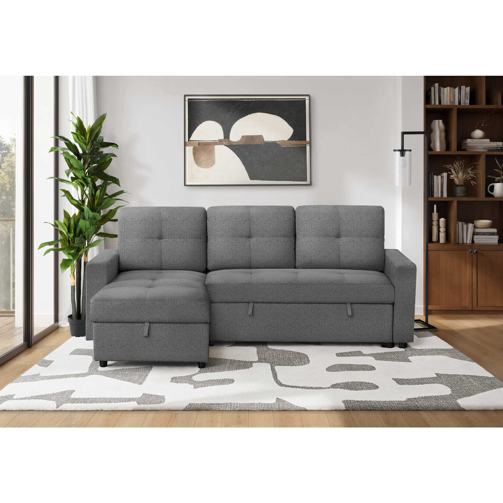 Angie Sectional Sofa Futon, Dark Grey (Lumos-13)