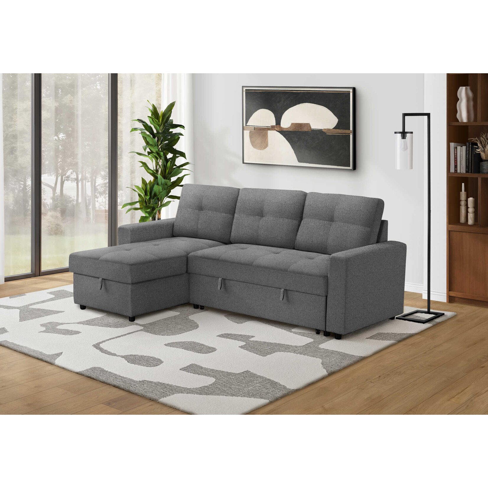 Angie Sectional Sofa Futon, Dark Grey (Lumos-13)