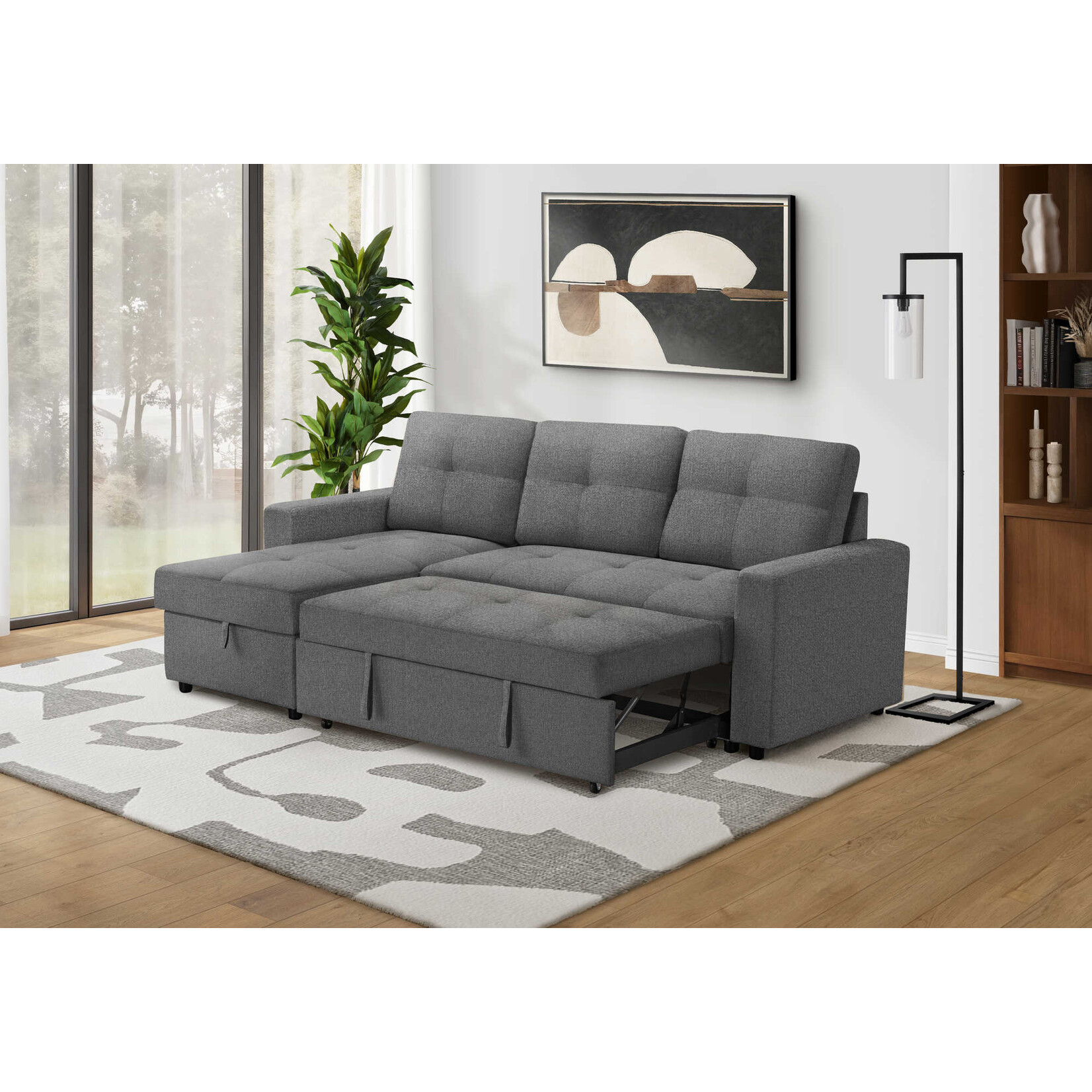 Angie Sectional Sofa Futon, Dark Grey
