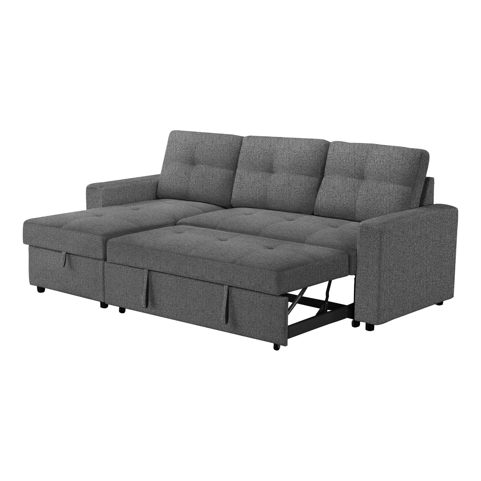 Angie Sectional Sofa Futon, Dark Grey (Lumos-13)