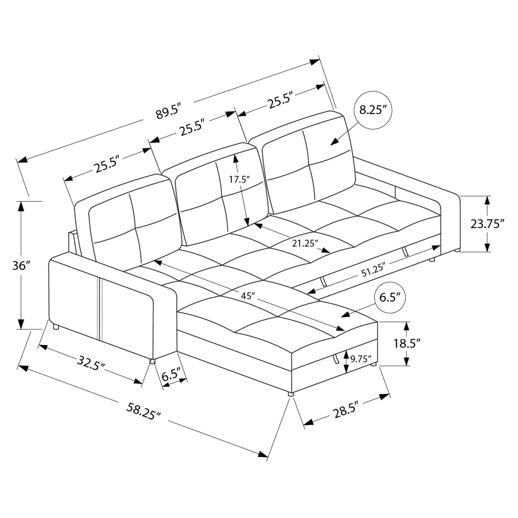 Angie Canapé Sectionnel Futon, Gris Foncé