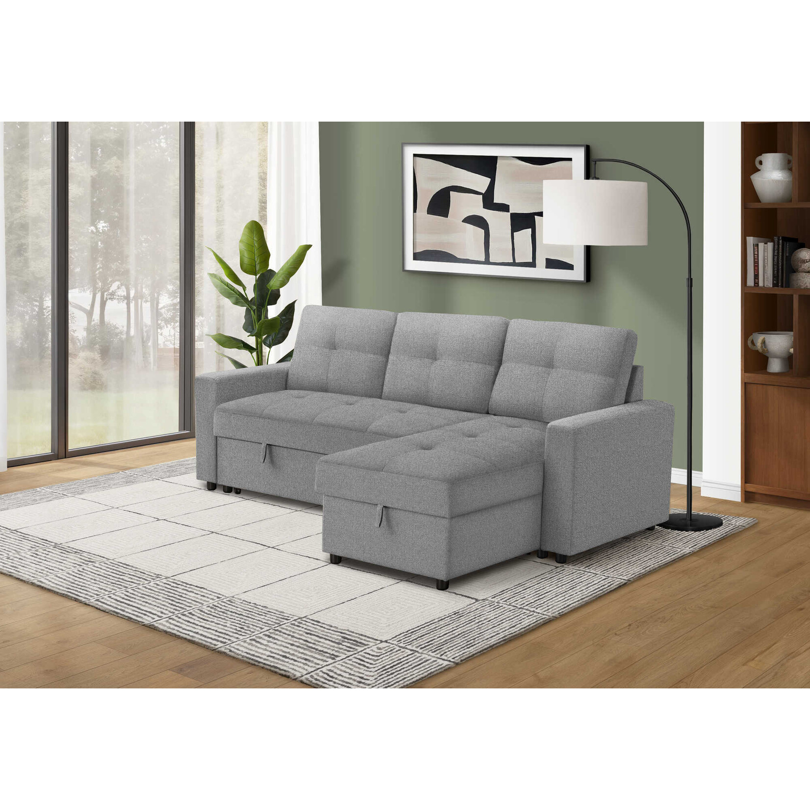 Angie Sectional Sofa Futon, Light Grey (Lumos-08)