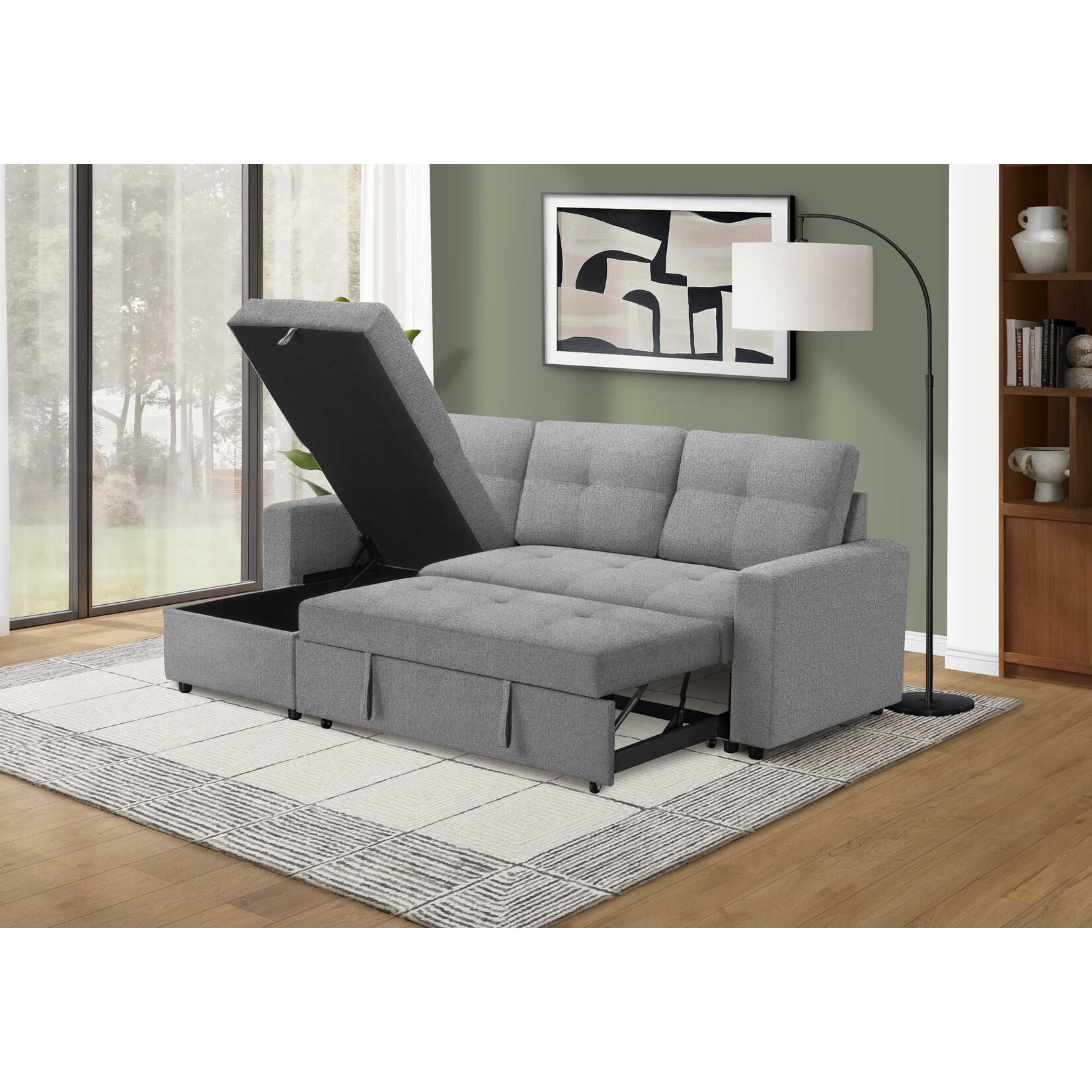 Angie Sectional Sofa Futon, Light Grey