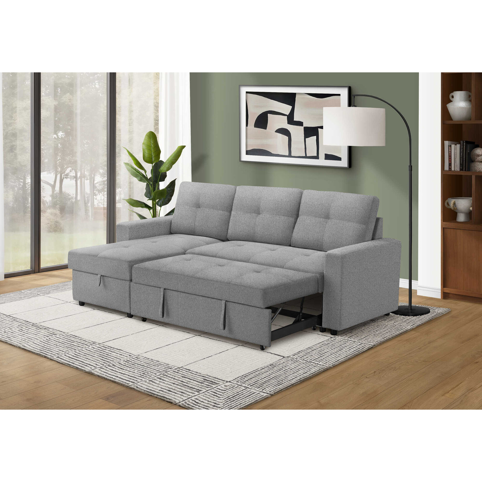 Angie Sectional Sofa Futon, Light Grey