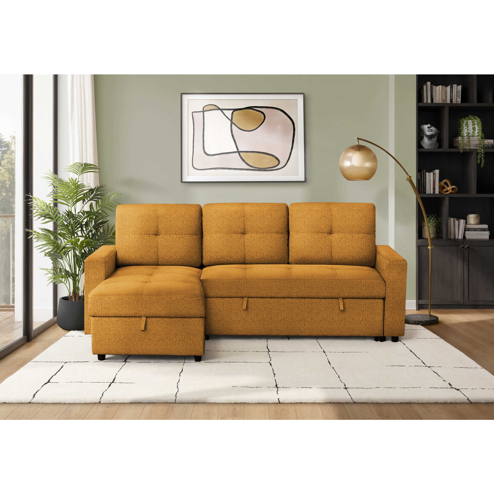 Angie Sectional Sofa Futon, Orange Fabric