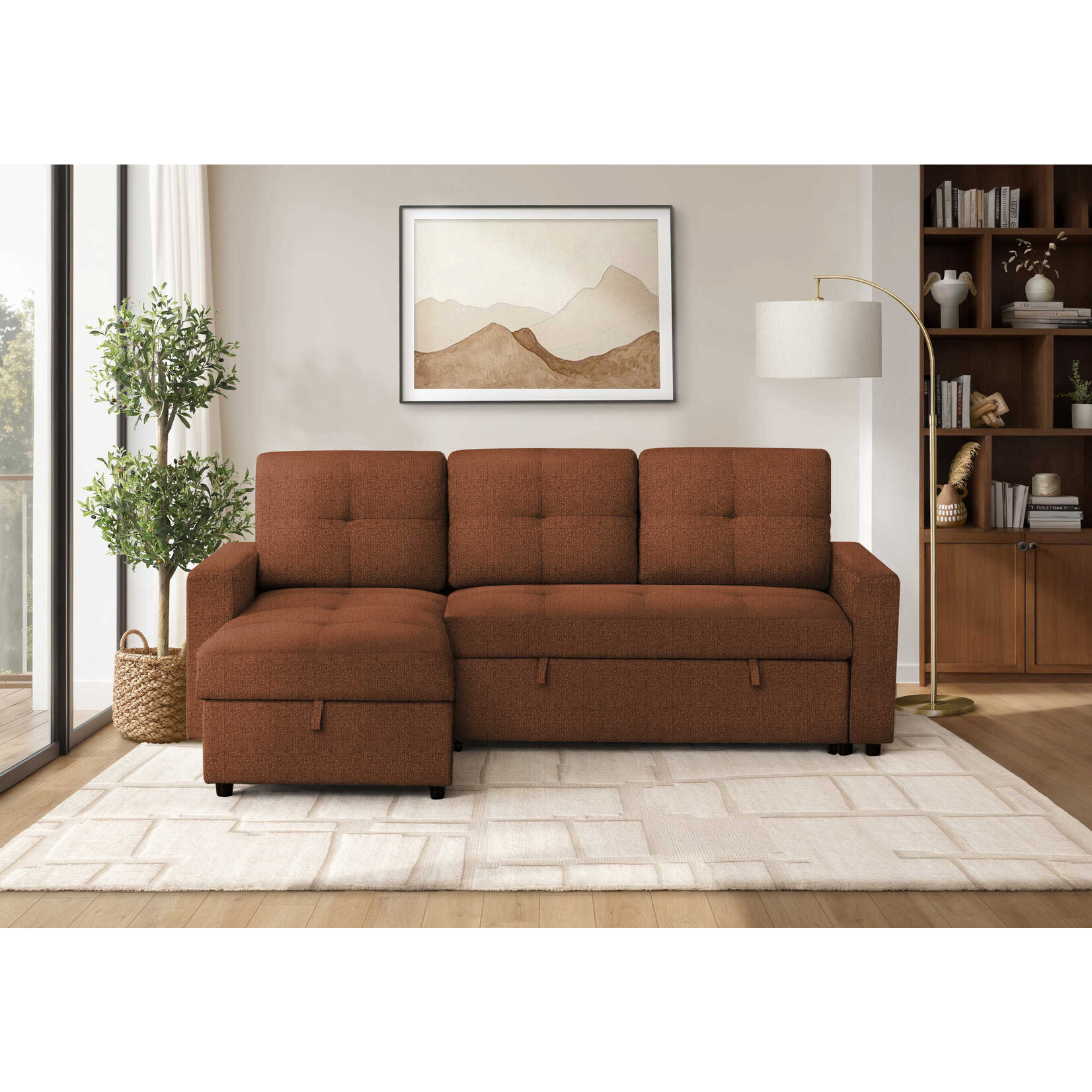 Angie Canapé Sectionnel Futon, Tissus Roux