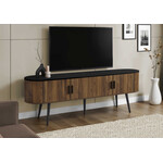 TV STAND - 72"L / BLACK WITH 4 BROWN WOOD-LOOK DOORS