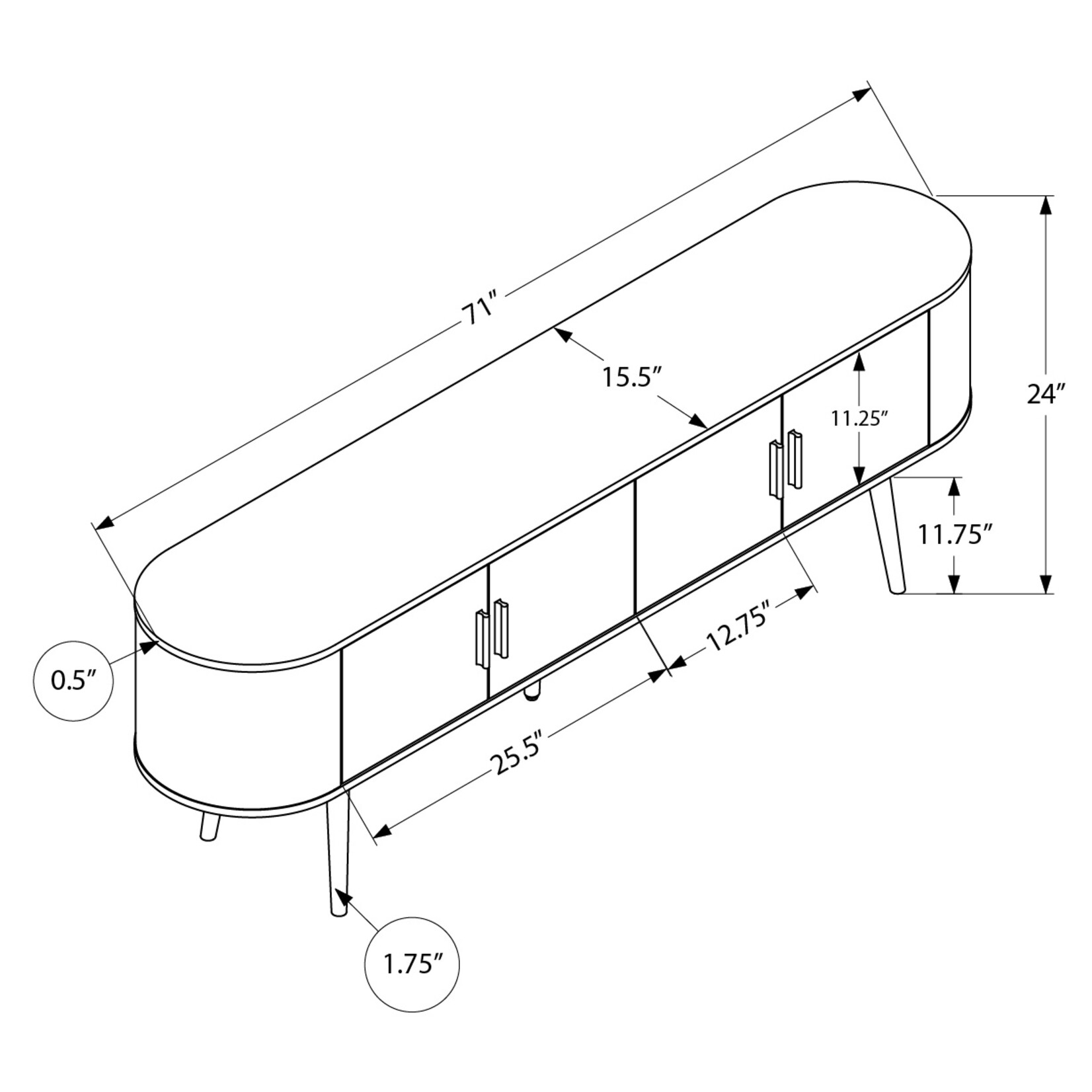 TV STAND - 72"L / BLACK WITH 4 BROWN WOOD-LOOK DOORS