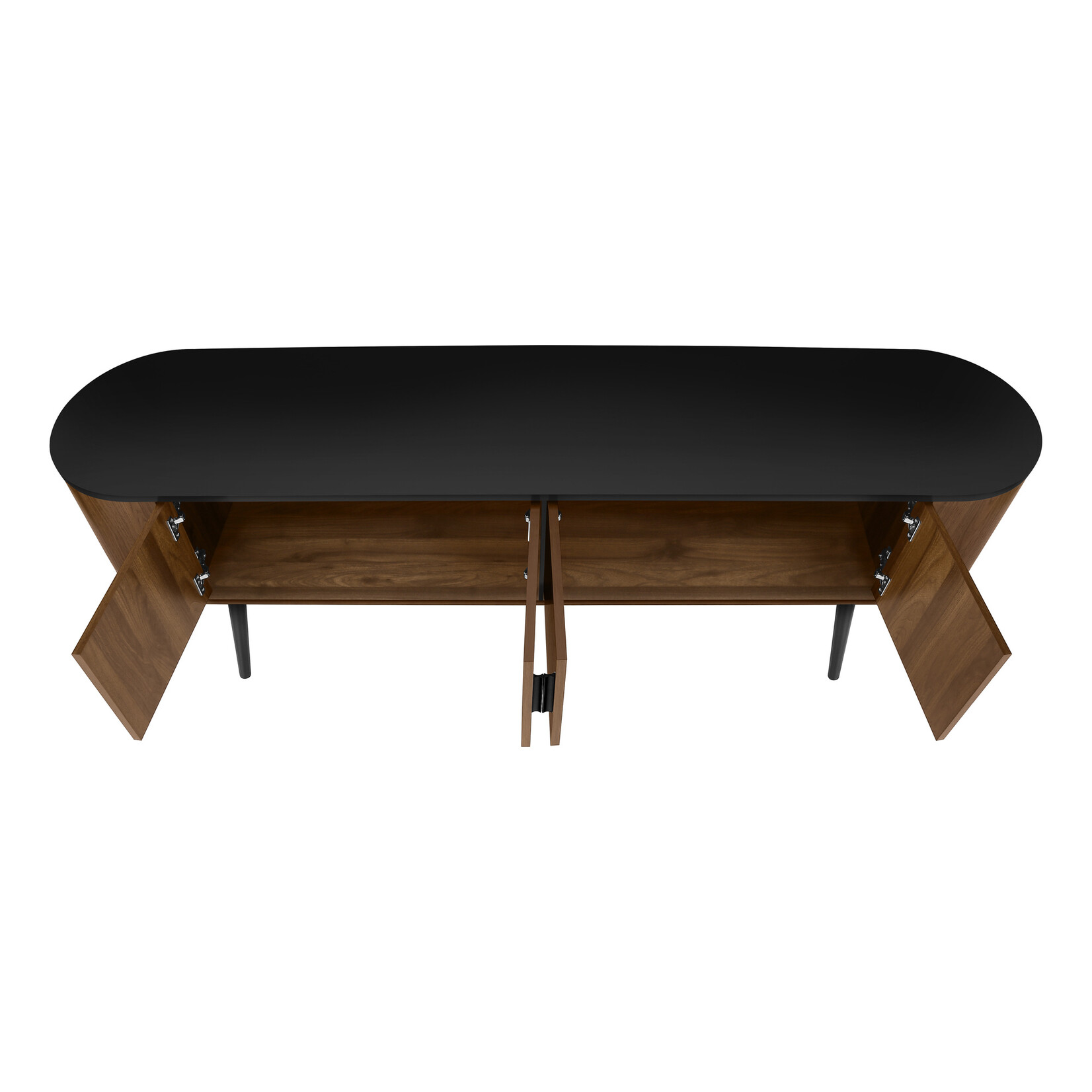 MEUBLE TV - 72"L / NOIR AVEC 4 PORTES SIMILI-BOIS BRUN