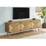 TV STAND - 72"L / LIGHT WALNUT / SEAGRASS WITH 3 DOORS