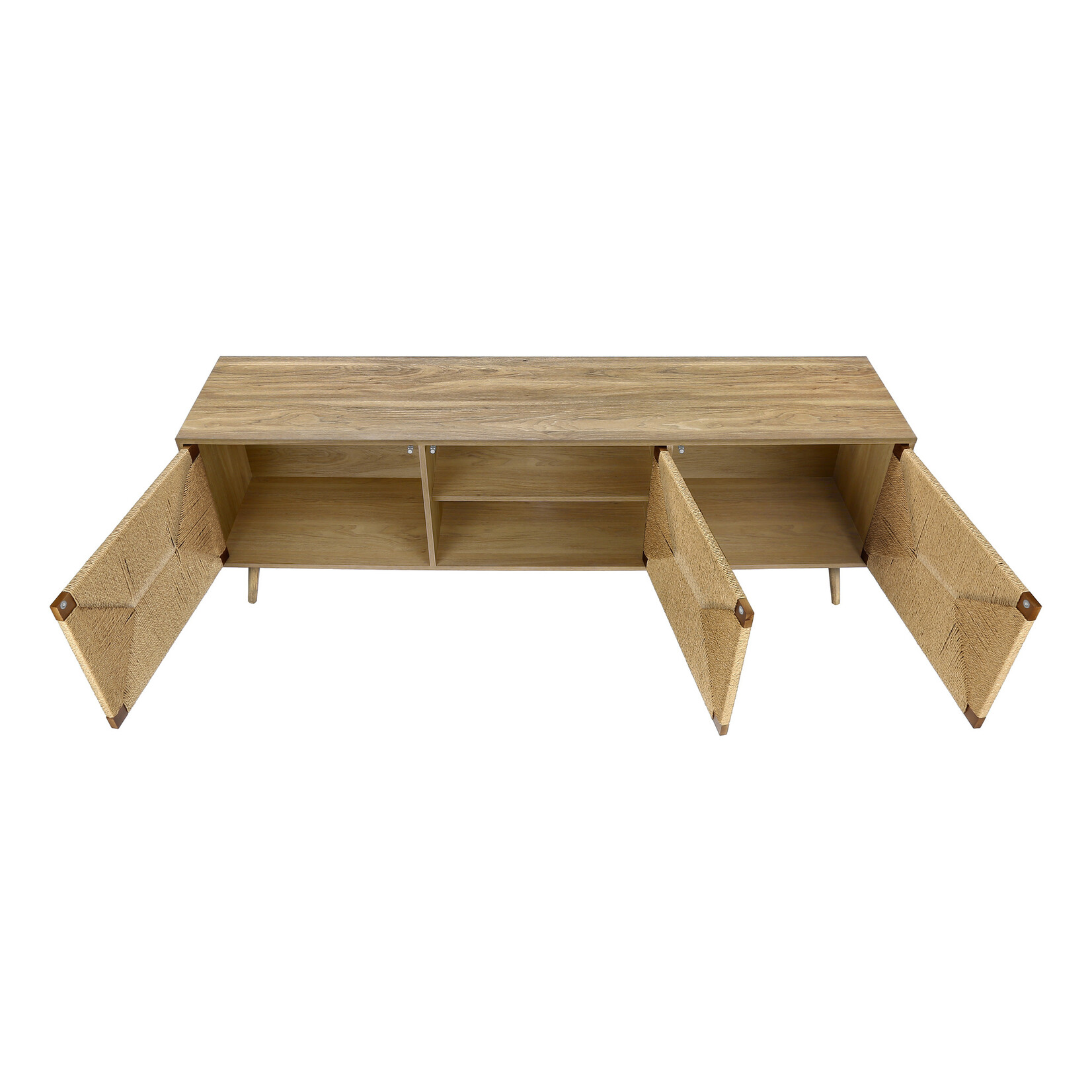 TV STAND - 72"L / LIGHT WALNUT / SEAGRASS WITH 3 DOORS