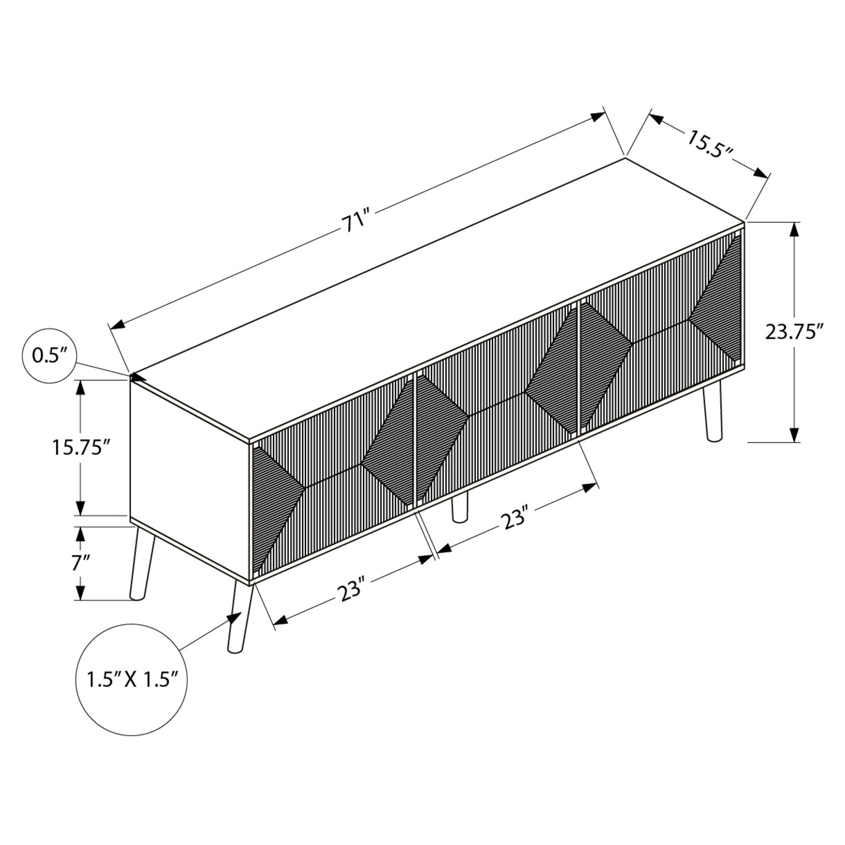 TV STAND - 72"L / LIGHT WALNUT / SEAGRASS WITH 3 DOORS