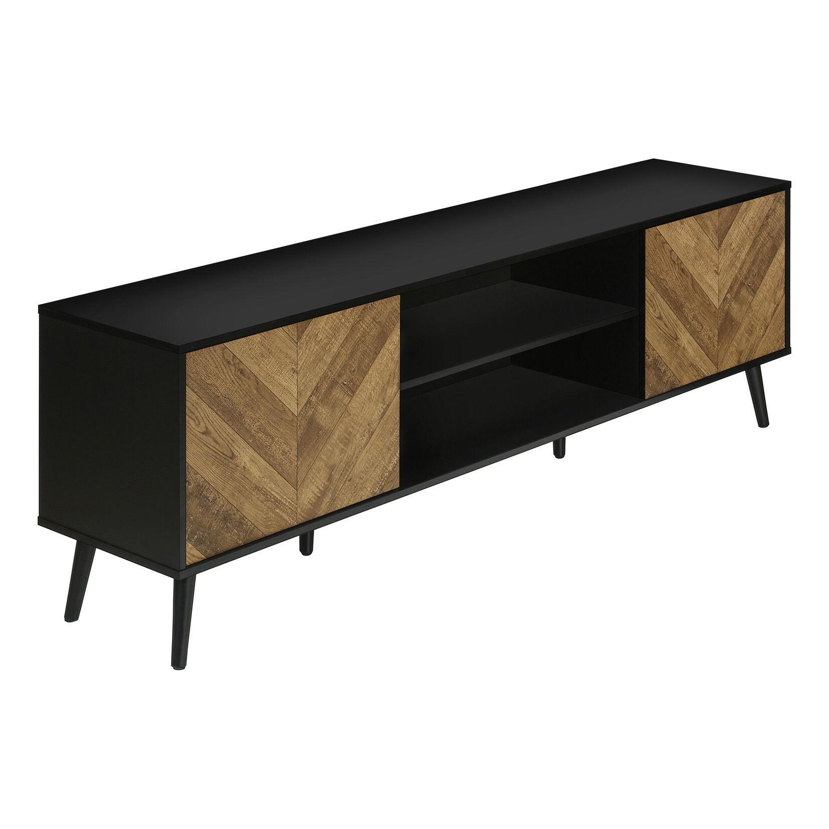 TV STAND - 72"L / BLACK WITH 2 WOOD-LOOK DOORS