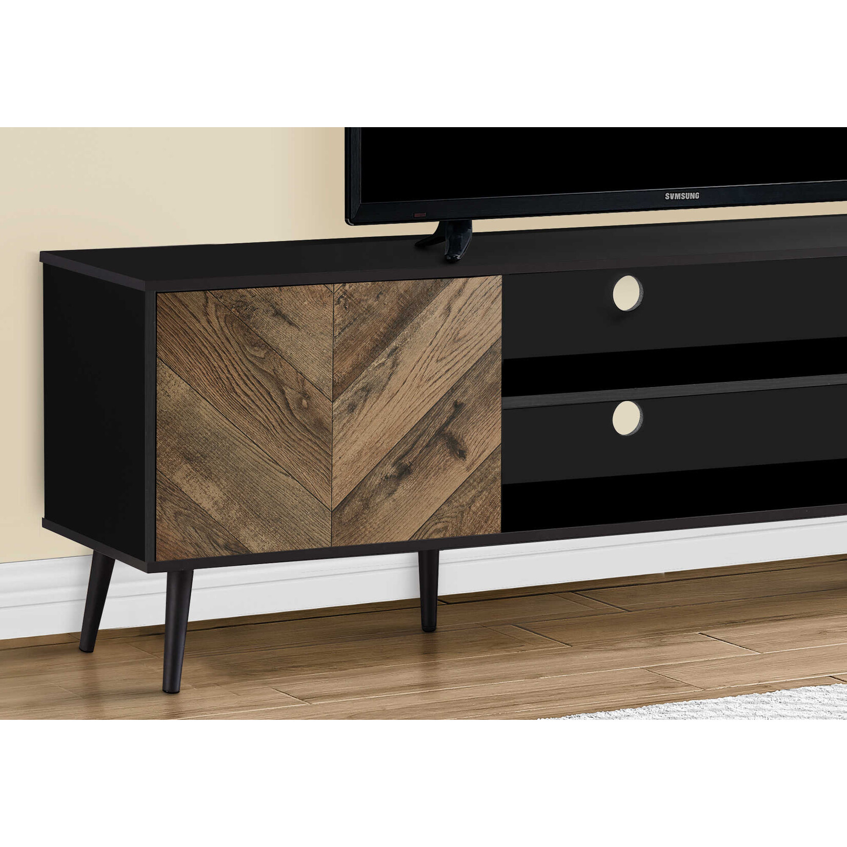 MEUBLE TV - 72"L / NOIR AVEC 2 PORTES SIMILI-BOIS