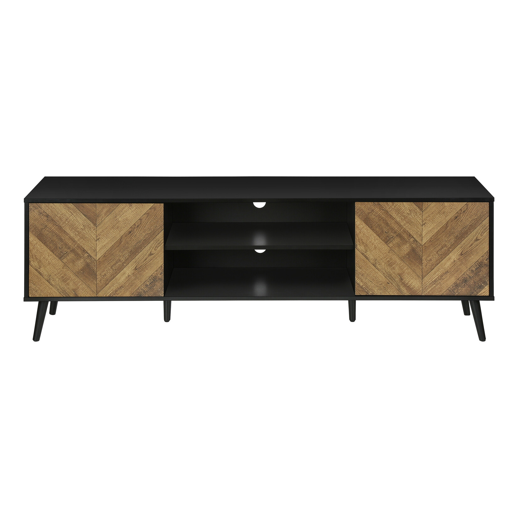 TV STAND - 72"L / BLACK WITH 2 WOOD-LOOK DOORS