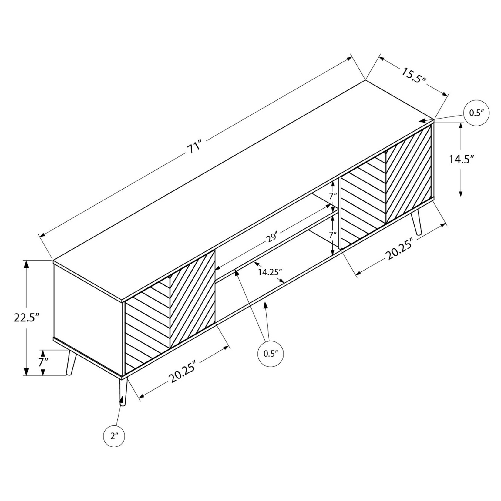 TV STAND - 72"L / BLACK WITH 2 WOOD-LOOK DOORS