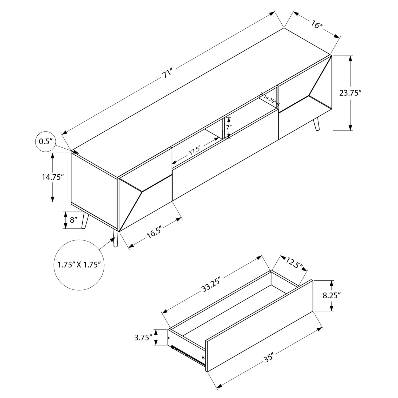 MEUBLE TV - 72"L / NOYER AVEC D'ENTREPOSAGE
