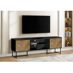 MEUBLE TV - 72"L / NOIR / METAL AVEC 2 PORTES SIMILI-BOIS