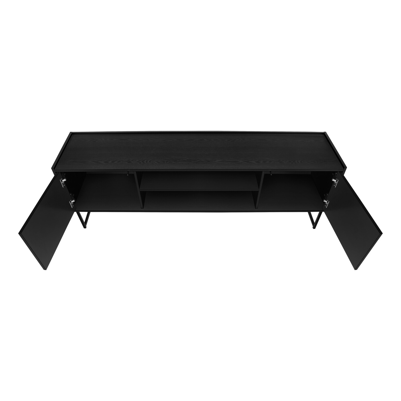 TV STAND - 72"L / BLACK  / METAL WITH 2 WOOD-LOOK DOORS