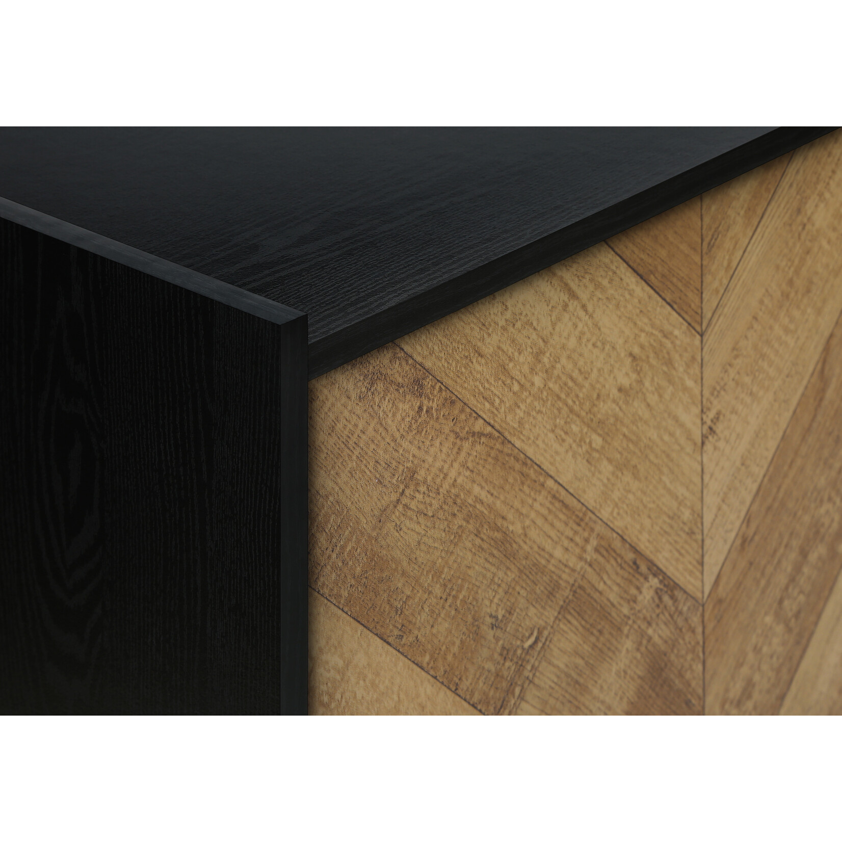 TV STAND - 72"L / BLACK  / METAL WITH 2 WOOD-LOOK DOORS