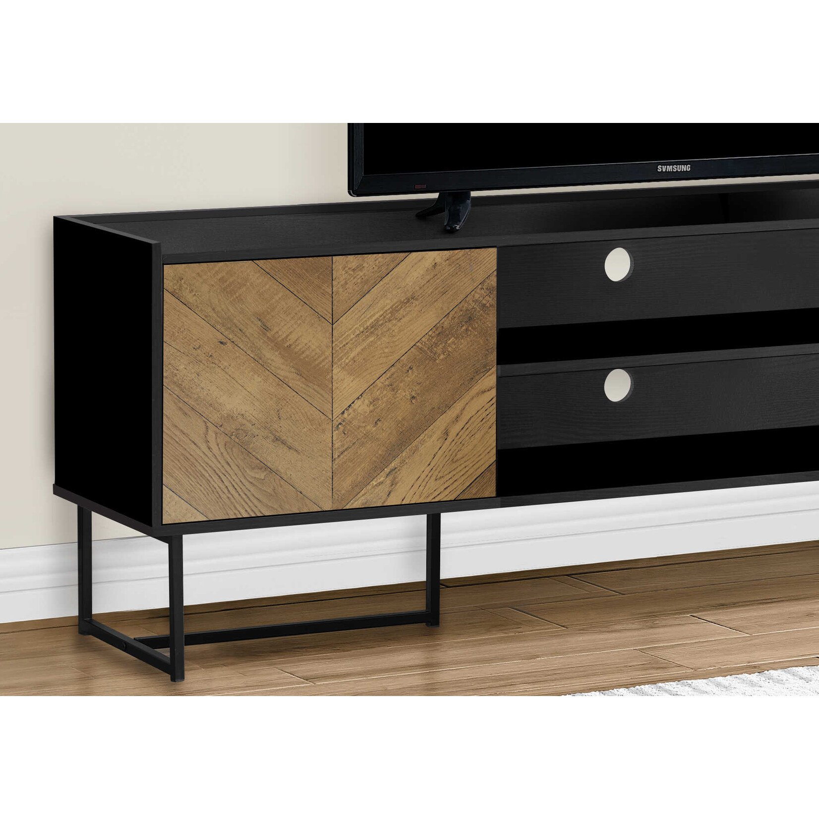 MEUBLE TV - 72"L / NOIR / METAL AVEC 2 PORTES SIMILI-BOIS